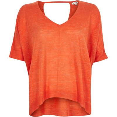 Orange slub linen-blend t-shirt